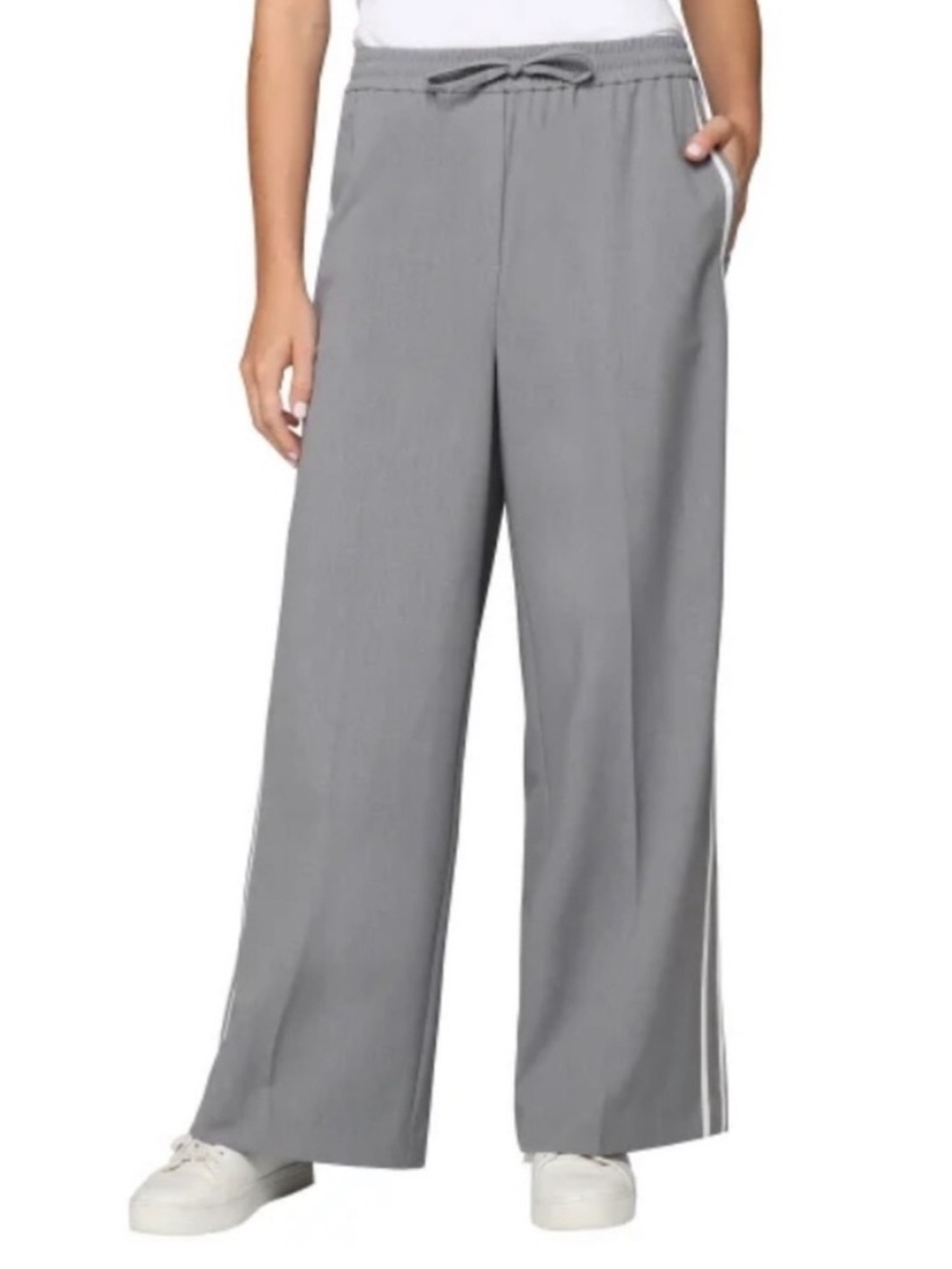 Rachel Roy Pull On Drawstring Trousers Wide Leg Grey and White Small